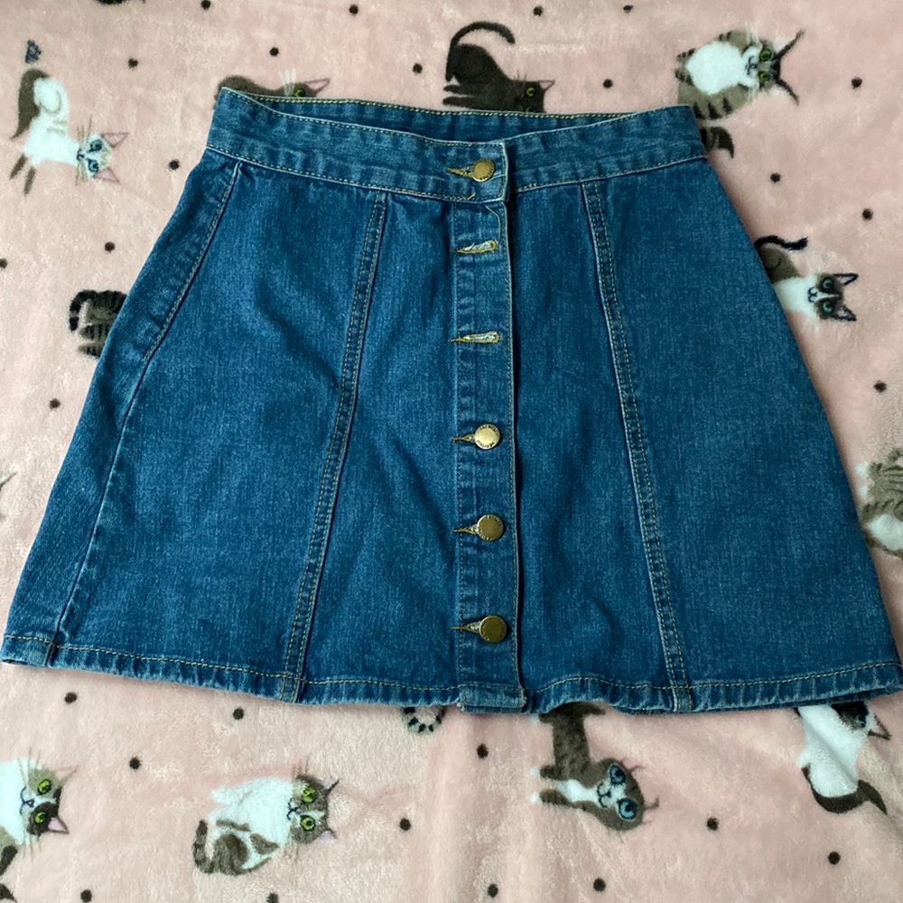 Blue denim high waisted bell bottom skirt